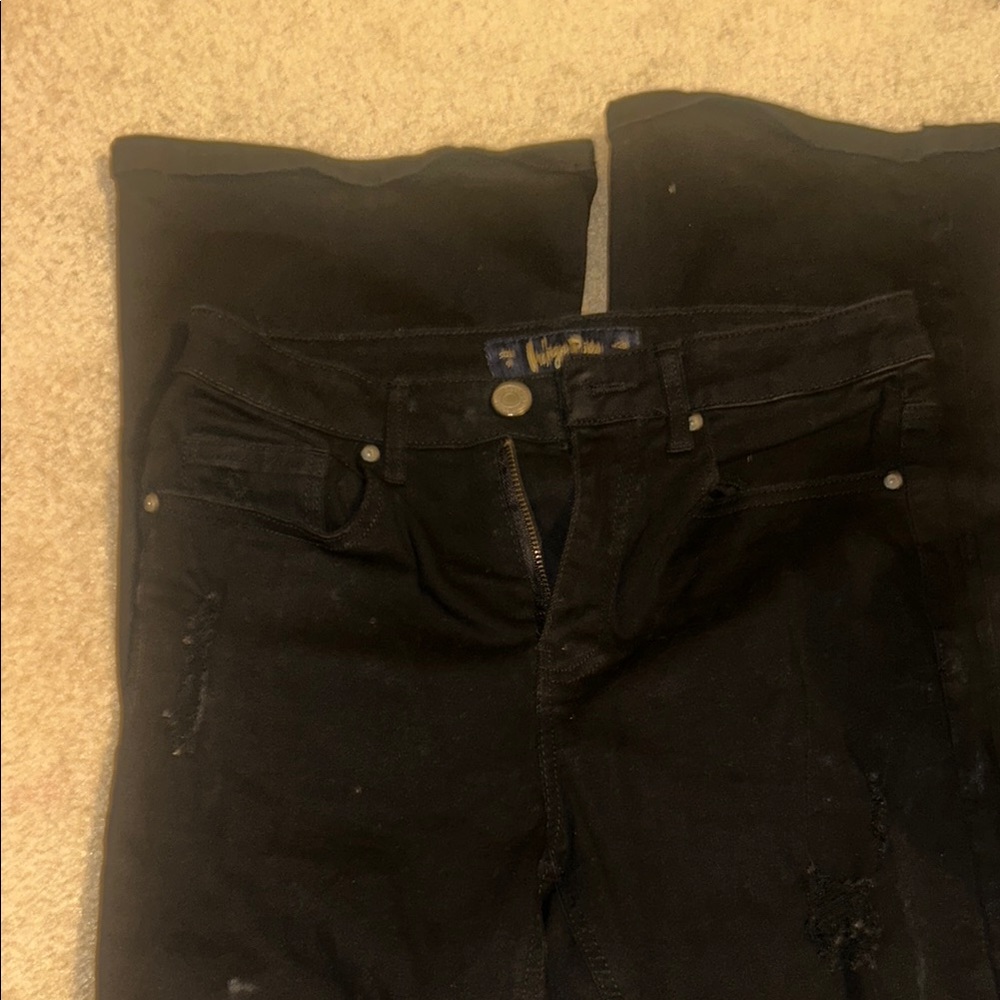 Indigo Rain black distressed flare jeans